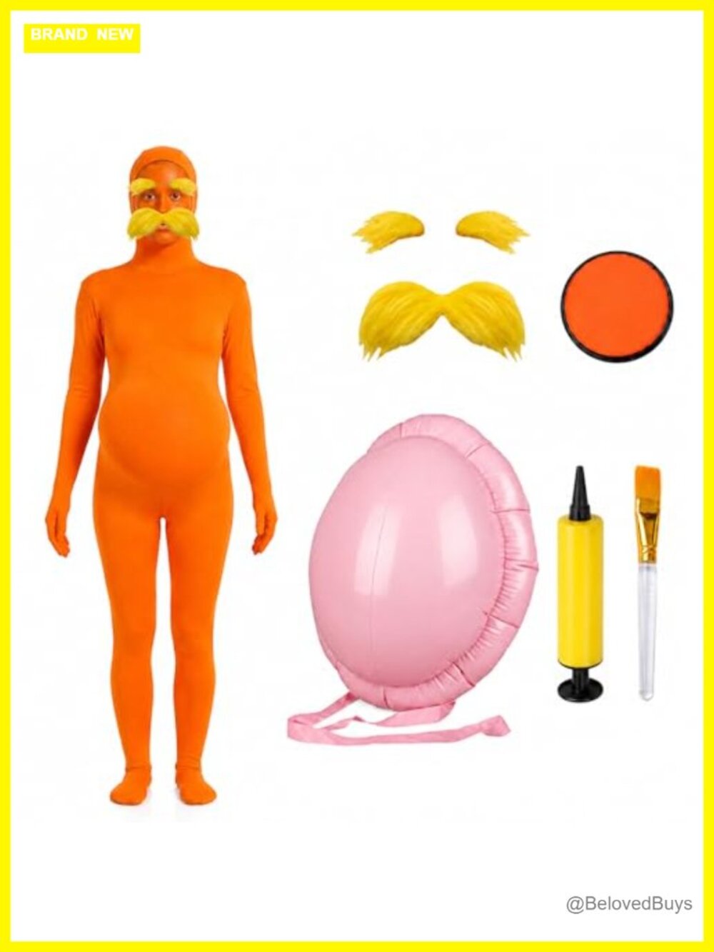 Halloween Costume Jumpsuit Spandex with Mustache Eyebrows Face Paint Inflatable